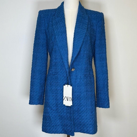 Zara Blue and Gold Quilted Blazer with Notched Lapels SIZE M NWT - Picture 7 of 14